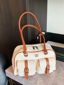 Vintage PU Leather Boston Underarm Bag For Women Fashion Autumn Winter Commuter Handbag With Teddy Bear Pendant Shoulder Bag