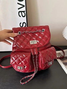 Damen Gesteppt Rautengitter PU Leder Rucksack Vintage Kette Schultasche Mode Casual Reise Rucksack Mit Mehreren Taschen