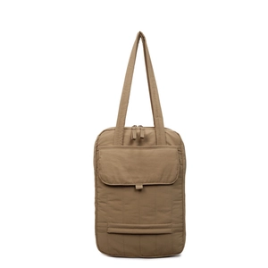 Quilted khaki nylon tote bag with large capacity and multi-compartment functional design
