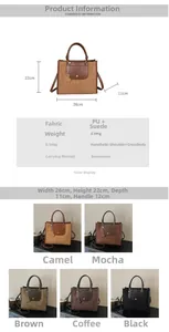 Size chart showing width height and materials of the minimalist tote shoulder bag