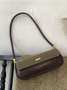 Vintage Minimalist Women Underarm Bag PU Leather Suede Splicing Shoulder Bag Leopard Print Baguette Handbag Sophisticated Bag