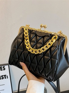Vintage Quilted PU Leather Shoulder Bag For Women Fashion Thick Gold Chain Handbag Retro Frame Underarm Crossbody Bag