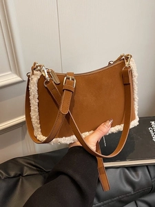 Vintage Matte PU Leather Shoulder Bag For Women Lamb Wool Patchwork Underarm Crossbody Bag Commuter Fashion Autumn Handbag