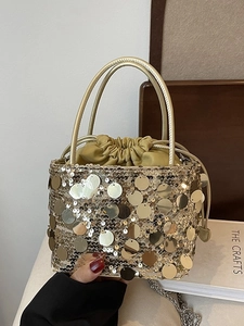 Sac bandoulière élégant à paillettes dorées avec chaîne et cordon pour femmes