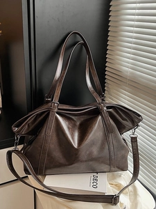 Retro Large Capacity PU Leather Tote Bag Women Vintage Underarm Shoulder Bag Fashion Commuter Crossbody Bag Adjustable Strap