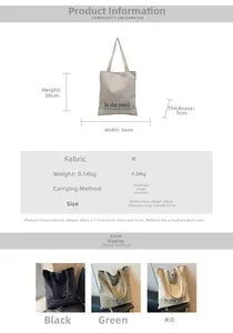 Detailed infographic showing 36x38cm canvas tote bag dimensions and available colors