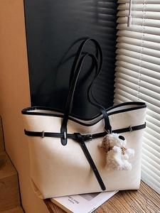 Women Vintage Large Capacity Tote Bag PU Leather Leopard Pattern Shoulder Bag With Plush Pendant Fashion Handbag For Daily