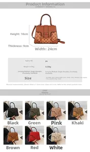 Detailed size chart for retro monogram handbag with PU leather and seven color options