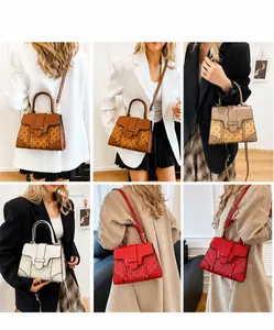 Detailed view of fashionable monogram crossbody bags in four colors on a stylish model