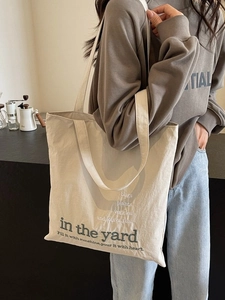 Women Large Capacity Canvas Tote Bag Casual Shoulder Handbag For School Commuting In The Yard Printed Letter Bag