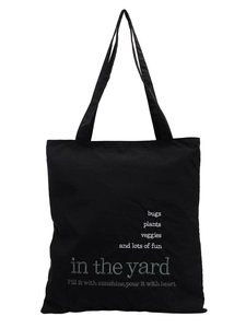 Black canvas tote bag with embroidered English lettering for daily commuting