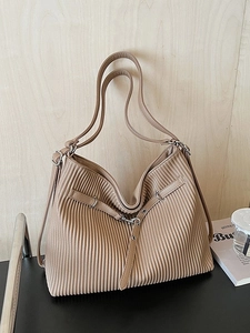 Large Capacity Women Pleated PU Leather Tote Bag Fashion Pleated Texture Shoulder Bag Versatile Commuter Handbag Daily Work