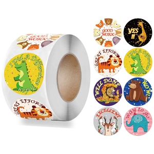 Coated Paper Cartoon Animal Incentive Stickers Roll Reward Labels For Kids Teachers School Motivational Supplies