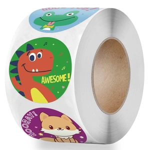 Roll of cartoon animal reward stickers featuring frog, fox and dinosaur for kids