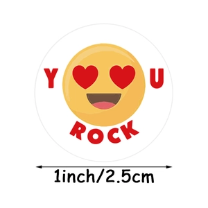 1-inch roll of yellow emoji stickers with 'Y U ROCK' text for kids gift decoration