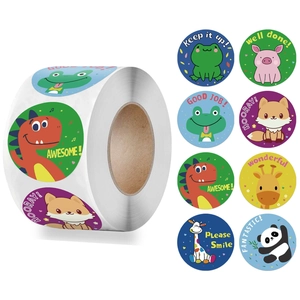 Cartoon Animal Reward Stickers For Kids Classroom Teacher Supplies Encouraging Words Motivational Round Decorative Labels