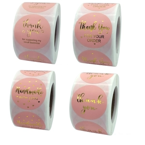 Round Gold Foil Thank You Stickers Labels Handmade With Love Small Business Gift Packaging Decorative Seal Labels