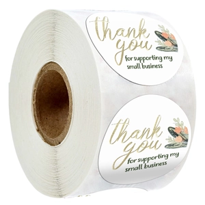 Round Thank You For Supporting My Small Business Stickers Floral Gold Foil Adhesive Sealing Labels For Gift Wrapping Stationery