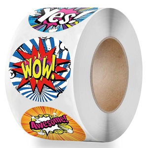 Rouleau d'autocollants Pop Art colorés avec texte Wow et Yes pour décoration cadeau