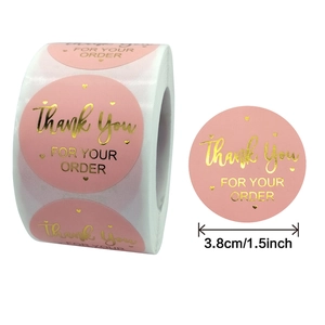 Pink gold foil Thank You stickers roll 1.5 inch for gift packaging and mailing seals