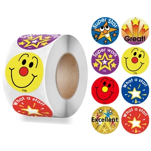 Cartoon Kids Reward Stickers Educational Encouragement Labels For Teachers School Classroom Supplies Smiley Face Star Art Paper Stickers