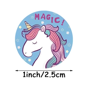 Rouleau d'autocollants licorne de 1 pouce pour enfants avec design décoratif Magic