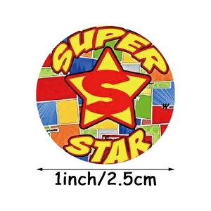 Roll of 1 inch round Super Star cartoon reward stickers for kids and party decoration