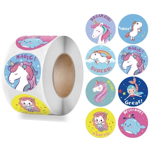 Rouleau d'Autocollants Licorne Sirène de Dessin Animé Étiquettes de Récompense pour Enfants Animaux Rêveurs Stickers Décoratifs