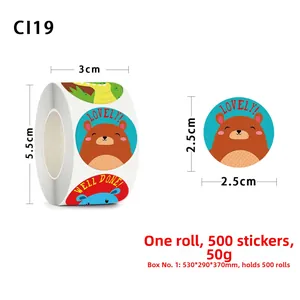 Makro-Detailansicht der 2,5 cm Cartoon-Tieraufkleber-Rolle mit 500 Belohnungsaufklebern