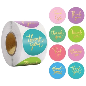 Gold Foil Thank You Stickers Round Adhesive Label Roll Artistic Style For Gift Packaging Wedding Party Scrapbooking Decor