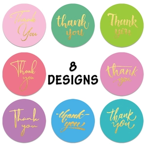 500pcs roll of 1.5 inch gold foil thank you stickers in 8 assorted colorful floral designs