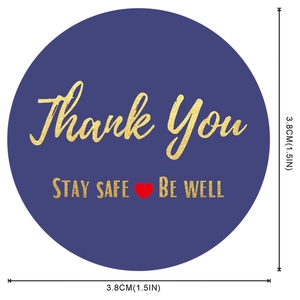Autocollants ronds bleu marine de 1,5 pouce Thank You avec feuille d'or pour colis