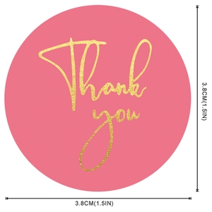 500 pack of 1.5 inch pink round thank you stickers with gold foil lettering