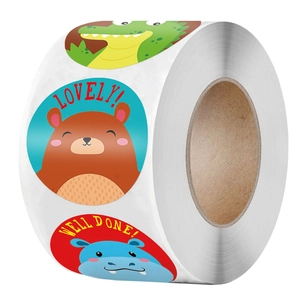 500er Rolle bunte Belohnungsaufkleber für Kinder mit Tiermotiven und Motivationssprüchen