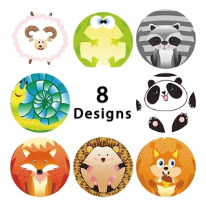 Rouleau de 500 autocollants de récompense avec 8 motifs d'animaux mignons pour enfants