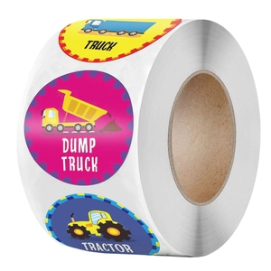 Roll of cartoon truck stickers for kids reward with colorful dump truck designs