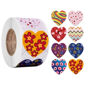Eight Designs Heart Shape Valentine's Day Sealing Stickers Roll Coated Paper Adhesive Labels For Gift Decoration Multi Pattern