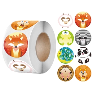 Autocollants Récompense Animaux Dessin Animé Papier Couché Étiquettes Motivantes Rondes pour Enfants Enseignant Décor de Classe Sceaux Enveloppe