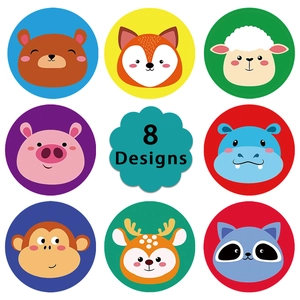 500pcs roll of cute cartoon animal reward stickers with 8 colorful assorted designs