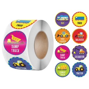 Cartoon Engineering Vehicle Reward Stickers For Children School Teacher Supplies Truck Excavator Patterns Adhesive Labels