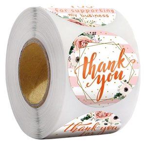 Elegant Floral Thank You Stickers Round Self Adhesive Decorative Labels For Small Business Packaging Gift Handmade Crafts Sealing