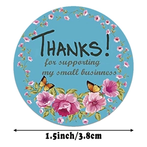 Blue 1.5 inch floral thank you stickers with butterflies for small business packaging