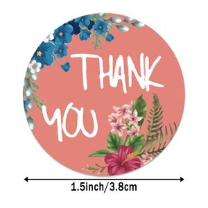 500-roll coral pink 1.5 inch thank you stickers with floral patterns for gift packaging