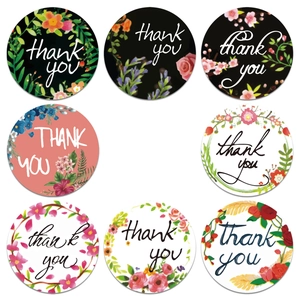 Roll of floral thank you stickers with 8 designs for business packaging and decoration