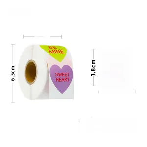 Detail showing 500 heart-shaped Valentine stickers in a roll with various colors and dimensions