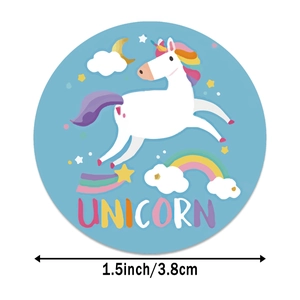 Rouleau de 500 autocollants licorne, étiquettes rondes de 3,8 cm pour récompense enfant