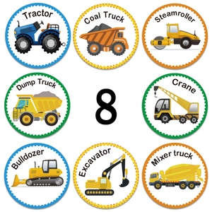 500pcs roll of construction vehicle reward stickers for kids featuring 8 cute cartoon designs