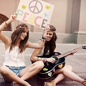 Bohemian accessory set with colorful beaded bracelets and floral embroidery headband