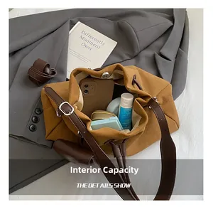 Interior view of mustard yellow drawstring bucket bag showing daily essentials capacity