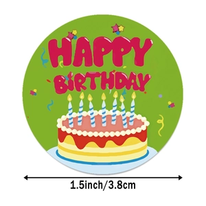 Rouleau d'autocollants Joyeux Anniversaire de 3,8 cm avec gâteau et confettis colorés
